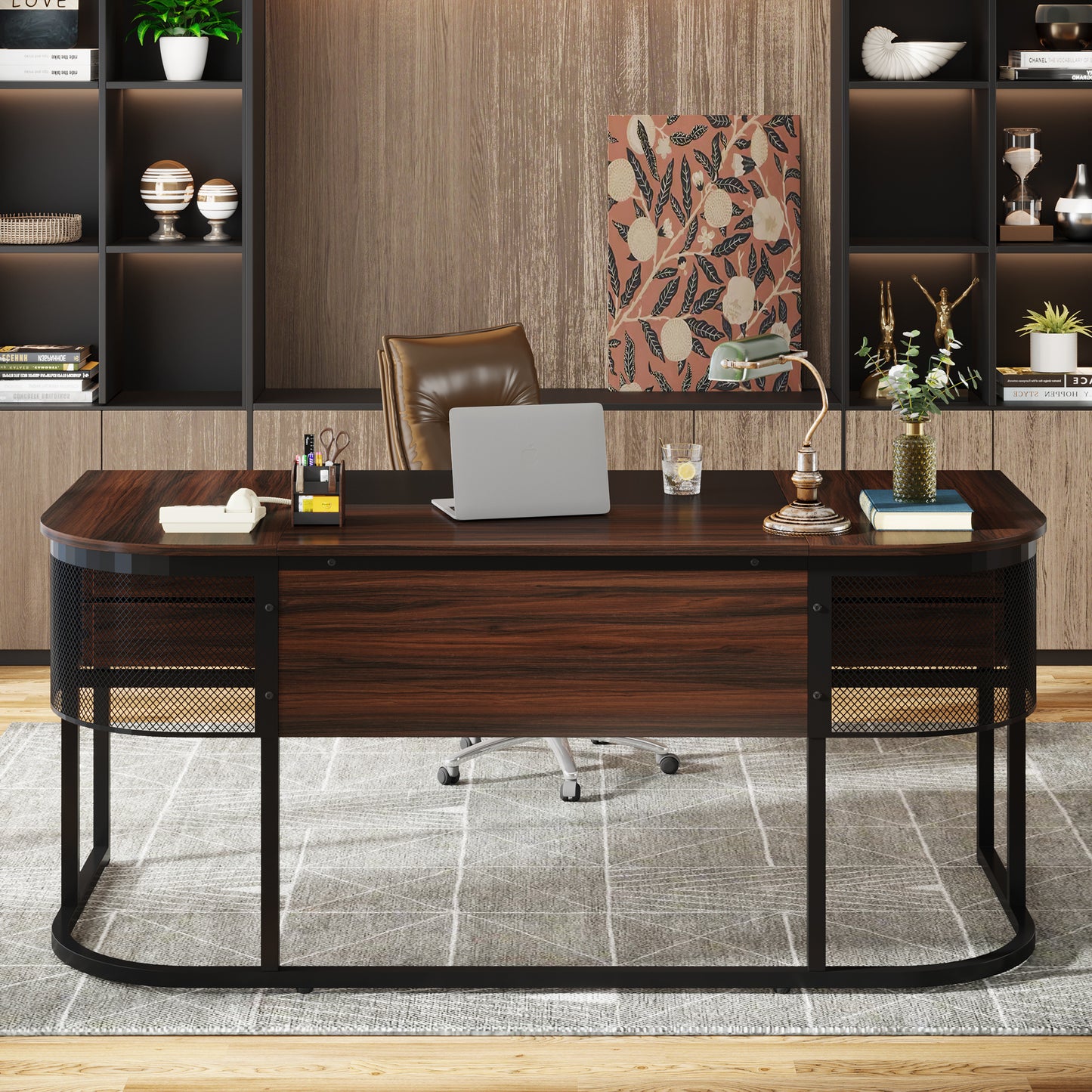 Bureau – Werkplek – Computertafel – Bureautafel – Schrijftafel – Extra Groot – Met 4 Lades – Engineered Houten Tafelblad – Robuuste Metalen Poot – Donker Walnoot