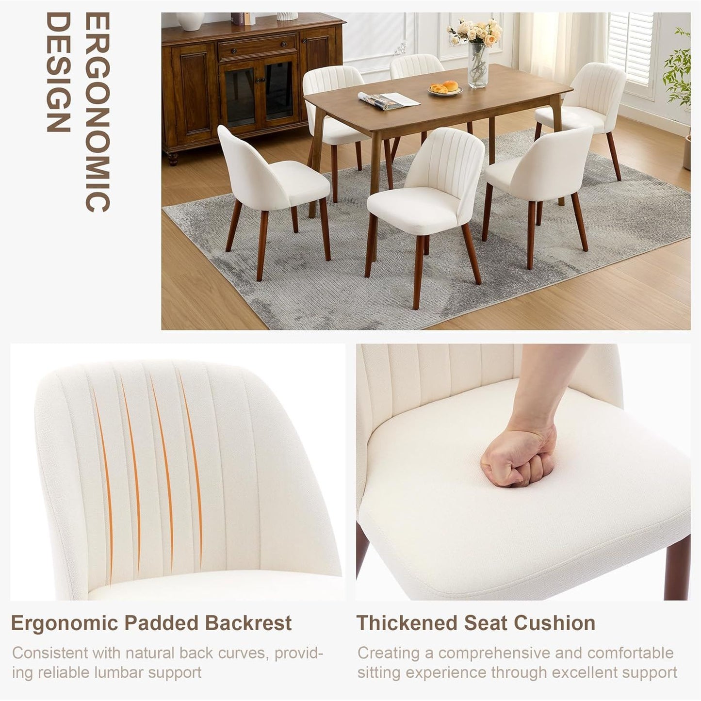 Eetkamerstoelen – Houten Stoelen – Keukenstoelen – Bijzetstoelen – Restaurantstoelen – Set van 2 – Wing Back Rugleuning – Zachte Bekleding Beige