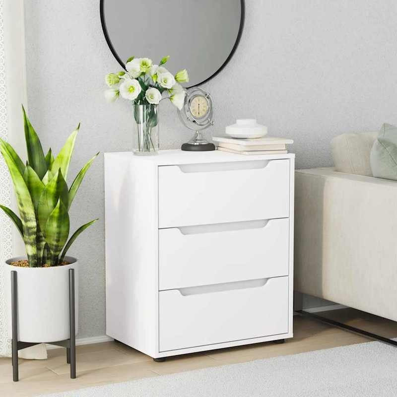 Visnes Blanc 60x40x73cm Wooden Storage Cabinet - Freestanding 3-Tier Shelf with Lockable Drawers, Modern Minimalist Design for Home Office, Bedroom, Living Room - High-Quality Wood, Easy Assembly, Storage Furniture, Minimalis