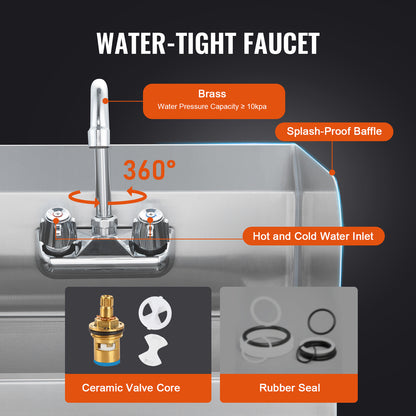 Handwasbak – Inbouw Wasbak – Hangende Wastafel – RVS Kraan – Compact Handbak – Roestvrij Staal – 360° Draaibare Kraan – Afvoerset Met Zeef