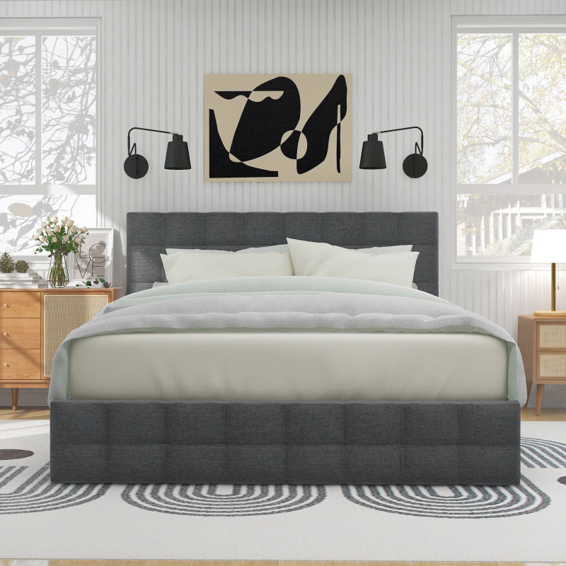 Beddenkast – Tweepersoonsbed – Opbergbed – Gestoffeerd Bed – Opbergbed – Linnen Materiaal – 4 Ruime Lades – Verstelbaar Hoofdbord – 140x200 cm
