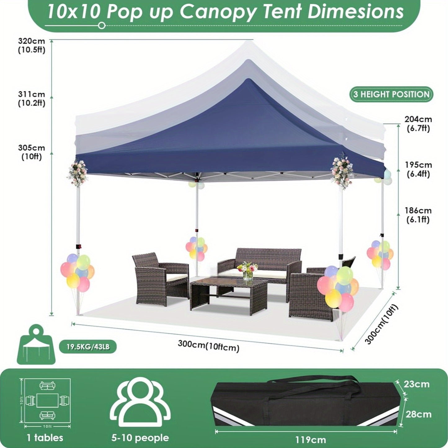 3.05x3.05meter Pop-Up Tent With 4 Removable Sidewalls, Awning With 4 Sandbags, UPF 50+, With Clear Windows, Pop-Up Canopy Tent, Easy To Set Up, With Carrying Storage Bag For Parties, Trade Shows, Sporting Events, Disaster Rel