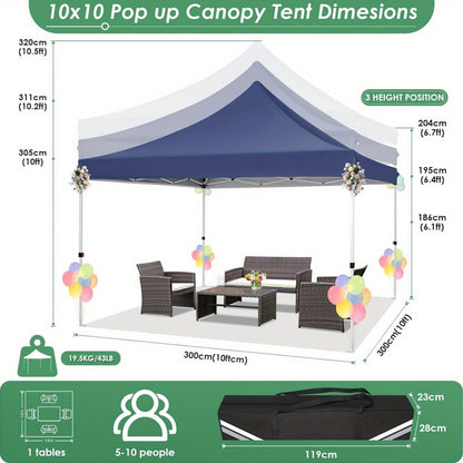 3.05x3.05meter Pop-Up Tent With 4 Removable Sidewalls, Awning With 4 Sandbags, UPF 50+, With Clear Windows, Pop-Up Canopy Tent, Easy To Set Up, With Carrying Storage Bag For Parties, Trade Shows, Sporting Events, Disaster Rel