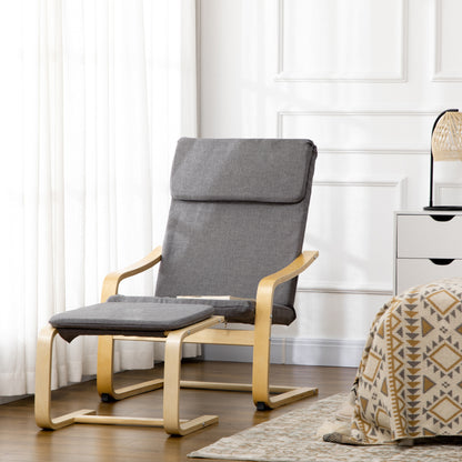 Fauteuil – Relaxstoel – Leunstoel – Zitzak – Armstoel – Met Voetenbank – Linnen Look – Massief Hout – Draagvermogen 120 Kg – Grijs/Natuurlijk