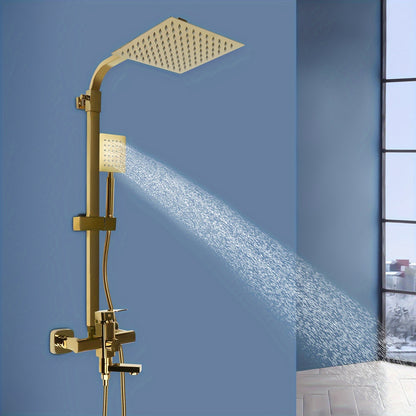 Doucheset – Douche Set – Complete Douche Set – Regendouche Set – Handdouche Set – Luxe Gouden Messing – 20x20 cm Regenval Topdouche – Verstelbare Hoogte 85-124 cm