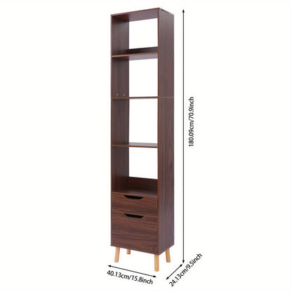 Boekenkast – Boekrek – Opbergrek – Boekenplank – Wandkast – Walnootkleur – Hoogte 180 cm – Massief Hout