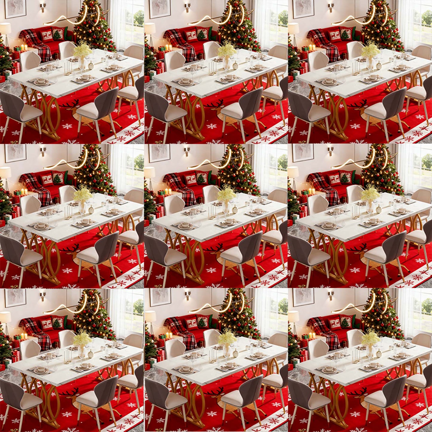 Grote Eettafel – Tafel – Eetkamertafel – Design Tafel – MDF Tafel – Wit Faux Marmer Blad – Gouden Geometrische Poten – 160 cm – Voor 4-6 Personen