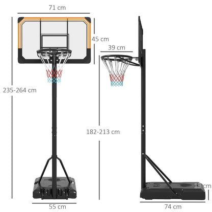 Basketbalpaal – Basketbalstandaard – Basketbalring – Basketbalnet – Basketbalset – Verstelbare Hoogte 235-264 cm – Zwarte Stevige Gewichtsbasis Met Wielen