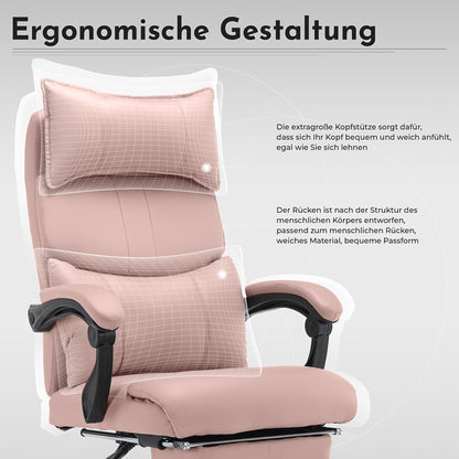Ergonomische Bureaustoel – Bureaustoel – Werkstoel – Draaistoel – Kantoorstoel – Diep Roze – Roestvrij Stalen Frame – Verstelbare Lendensteun