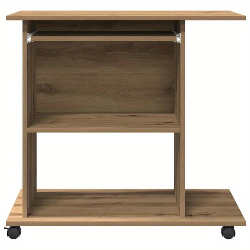 Computer Desk Measuring 80X50X75 Cm, Crafted from Artisanal Wood in Oak Color.
