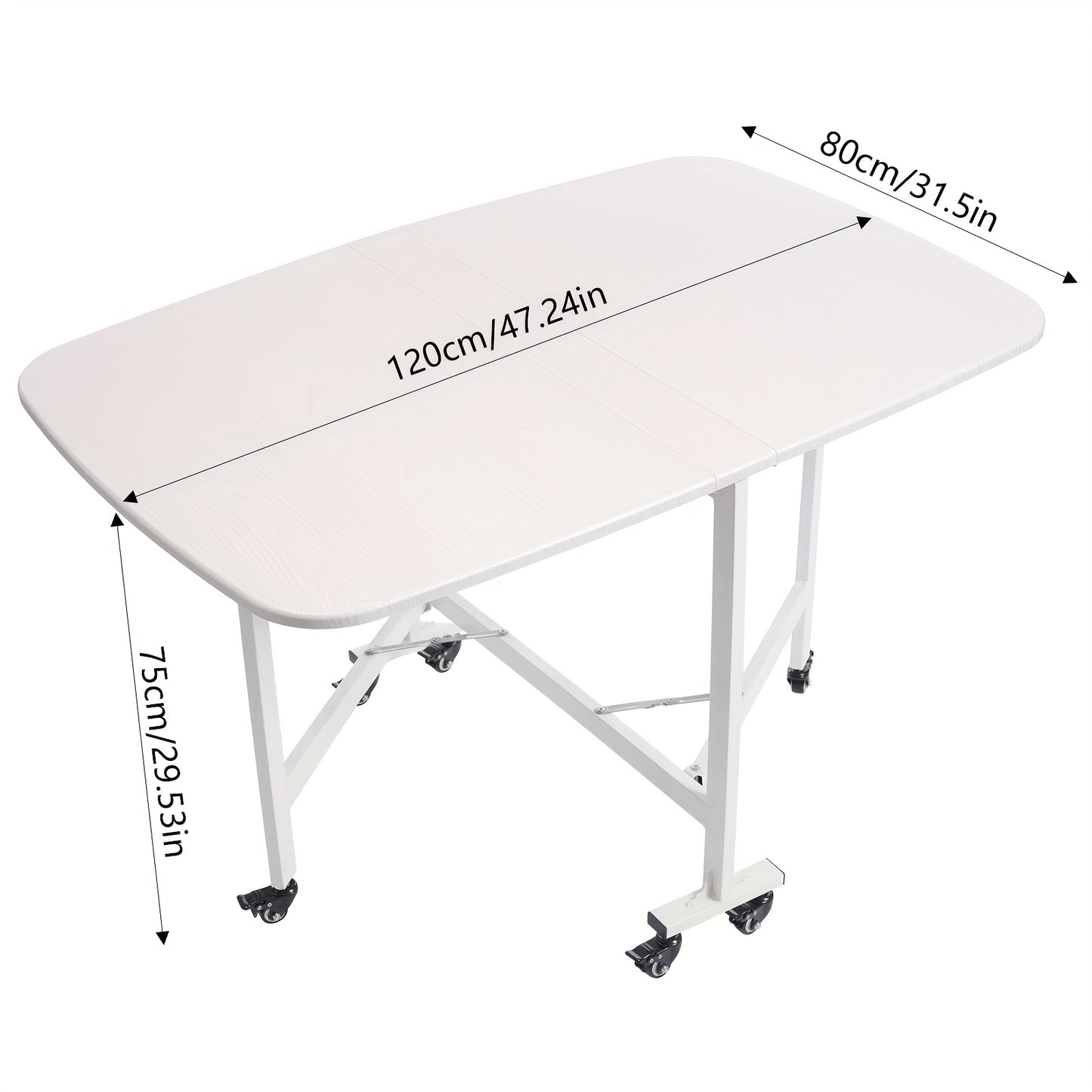 Opvouwbare Eettafel – Inklapbare Tafel – Uitklapbare Tafel – Compacte Tafel – Flexibele Tafel – Wit – 120x80x75 cm – 6 Wieltjes Met Remmen