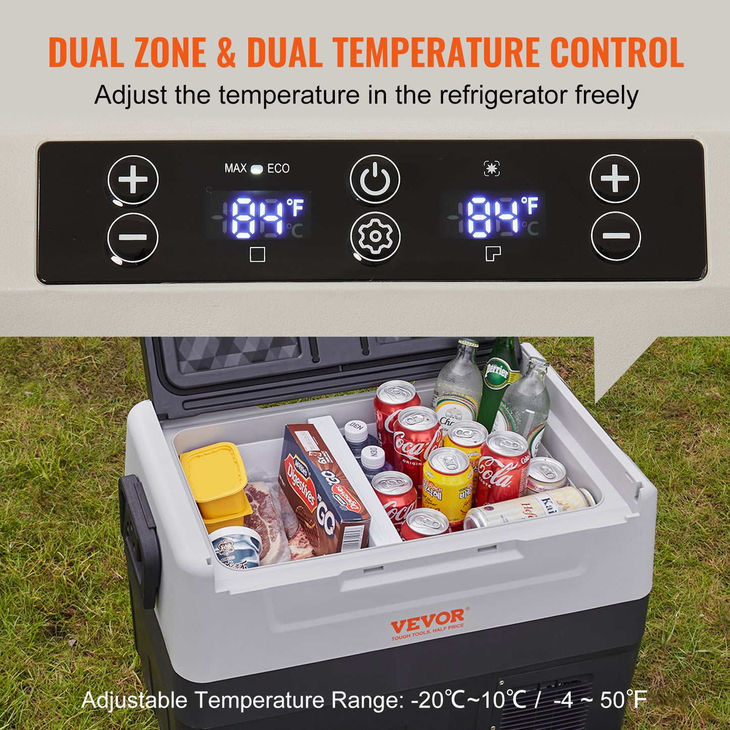 VEVOR Car Refrigerator Camping Fridge 55 L Cool Box Refrigerator Boat 12/24 V Portable Electric Freezer 2 in 1 Dual Zone Car Fridge Compressor