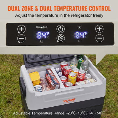 VEVOR Car Refrigerator Camping Fridge 55 L Cool Box Refrigerator Boat 12/24 V Portable Electric Freezer 2 in 1 Dual Zone Car Fridge Compressor