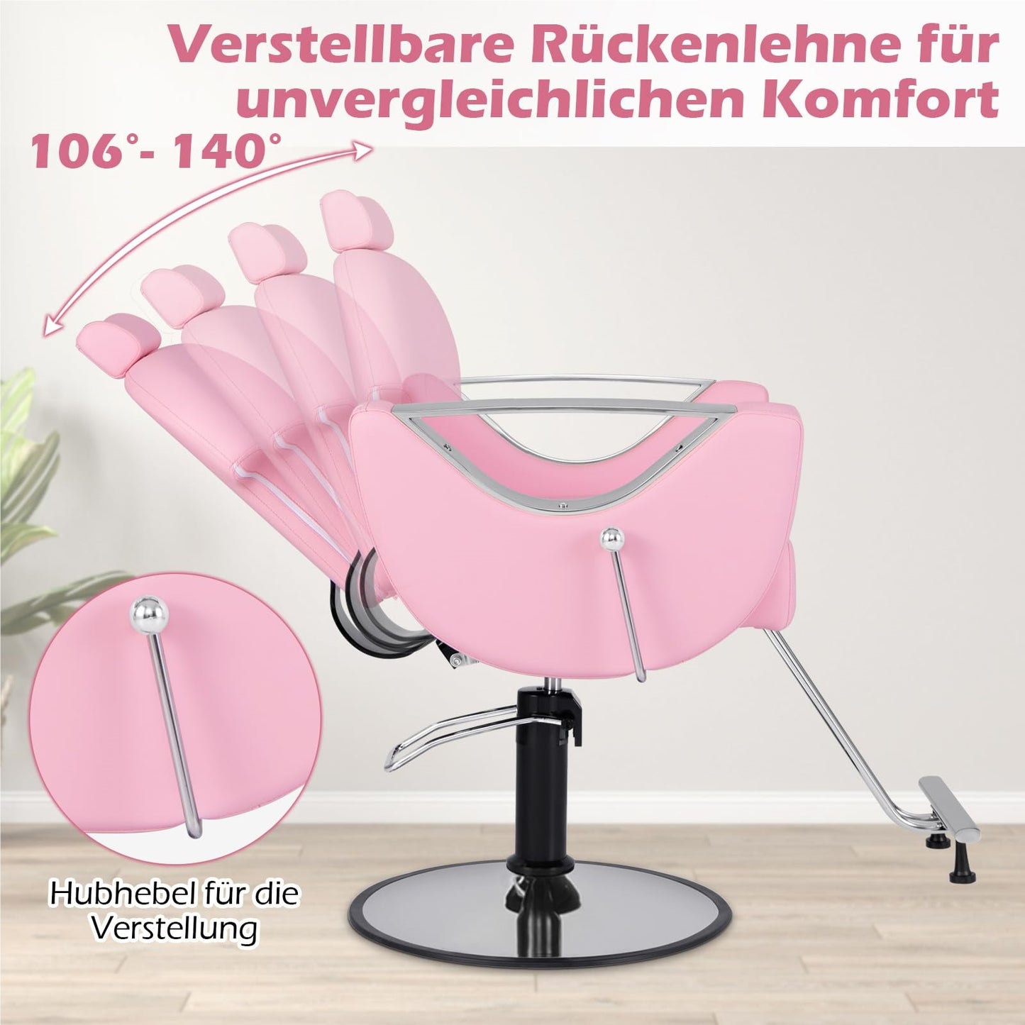 Verstelbare Barbierstoel – Kappersstoel – Schoonheidsstoel – Salonstoel – Tattoo Stoel – 360° Draaibaar – Hydraulisch Verstelbaar – Max 150Kg – Roze