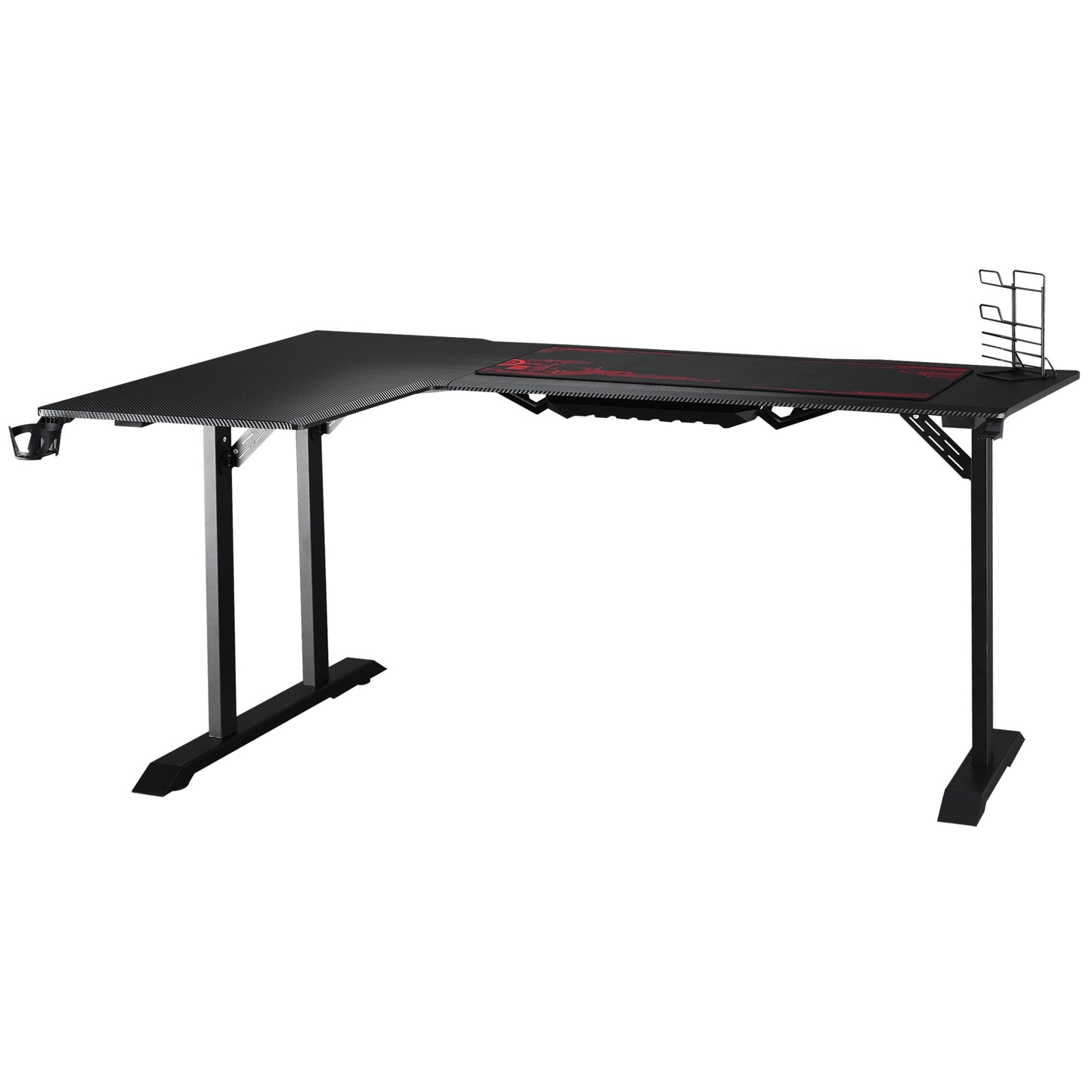 Gaming Bureau – Game Bureau – Gaming Desk – Computerbureau – Bureautafel – Hoekbureau – Zwart Met Rode Accenten – MDF Met Metaal – Koptelefoonhaak En Bekerhouder