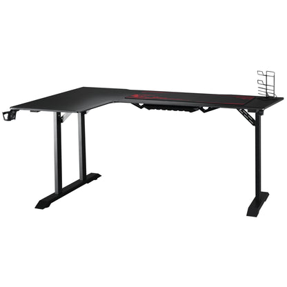 Gaming Bureau – Game Bureau – Gaming Desk – Computerbureau – Bureautafel – Hoekbureau – Zwart Met Rode Accenten – MDF Met Metaal – Koptelefoonhaak En Bekerhouder