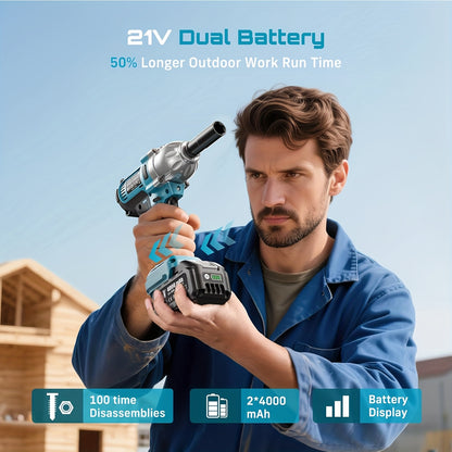 Draadloze Slagmoersleutel – Accu Slagmoersleutel – Impact Wrench – Pneumatische Slagmoersleutel – Elektrische Slagmoersleutel – 1000 Nm Koppel – 2x4.0Ah Batterij & Snellader