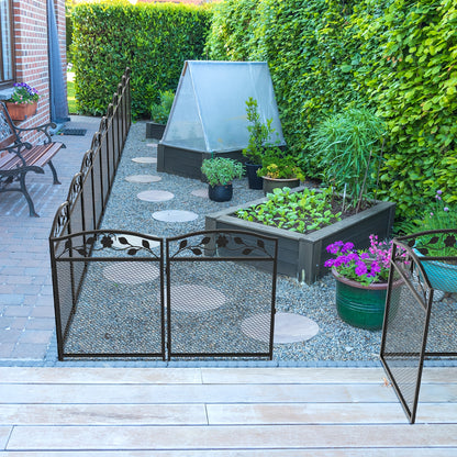 5-Delige Zware Metalen Tuinafsluiting – Rustiek Zwart, Dierenspeelruimte & Barrière – Weerbestendig, Decoratief Scrollwerk, Binnen en Buiten