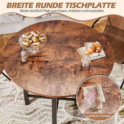 Foldable Round Dining Table - 75cm High, Brown Wooden Kitchen Table for 2-4 People, Rustic Style with Metal Legs, Engineered Wood Top, Perfect for Living Room or Dining Room, Easy Assembly, No Power Needed, Dining Table for Living Room, JoliJour