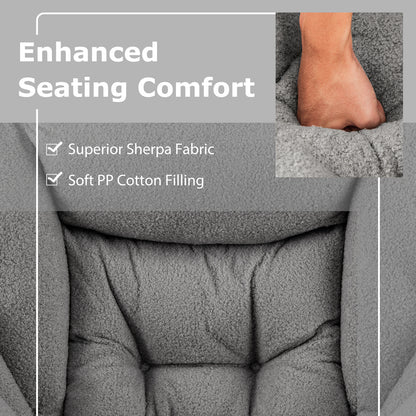 Loungestoel – Fauteuil – Relaxstoel – Accentstoel – Sherpa Stoel – Inklapbare Voetenbank – Zachte Sherpa Bekleding – Zijvak Voor Opslag