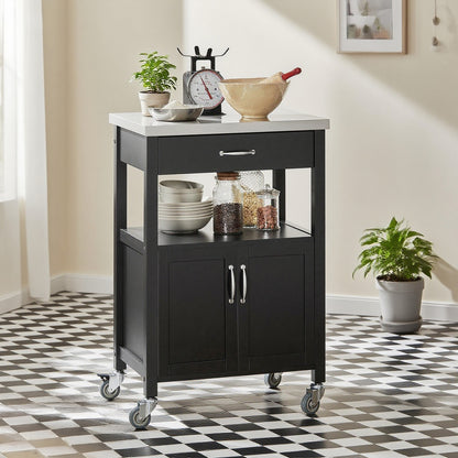 Keukentrolley – Keukenkast – Serveerwagen – Keukenwagen – Opbergkast – Compact – Rubberwood Werkblad 60x92x45 cm – Mobiel Met Wieltjes