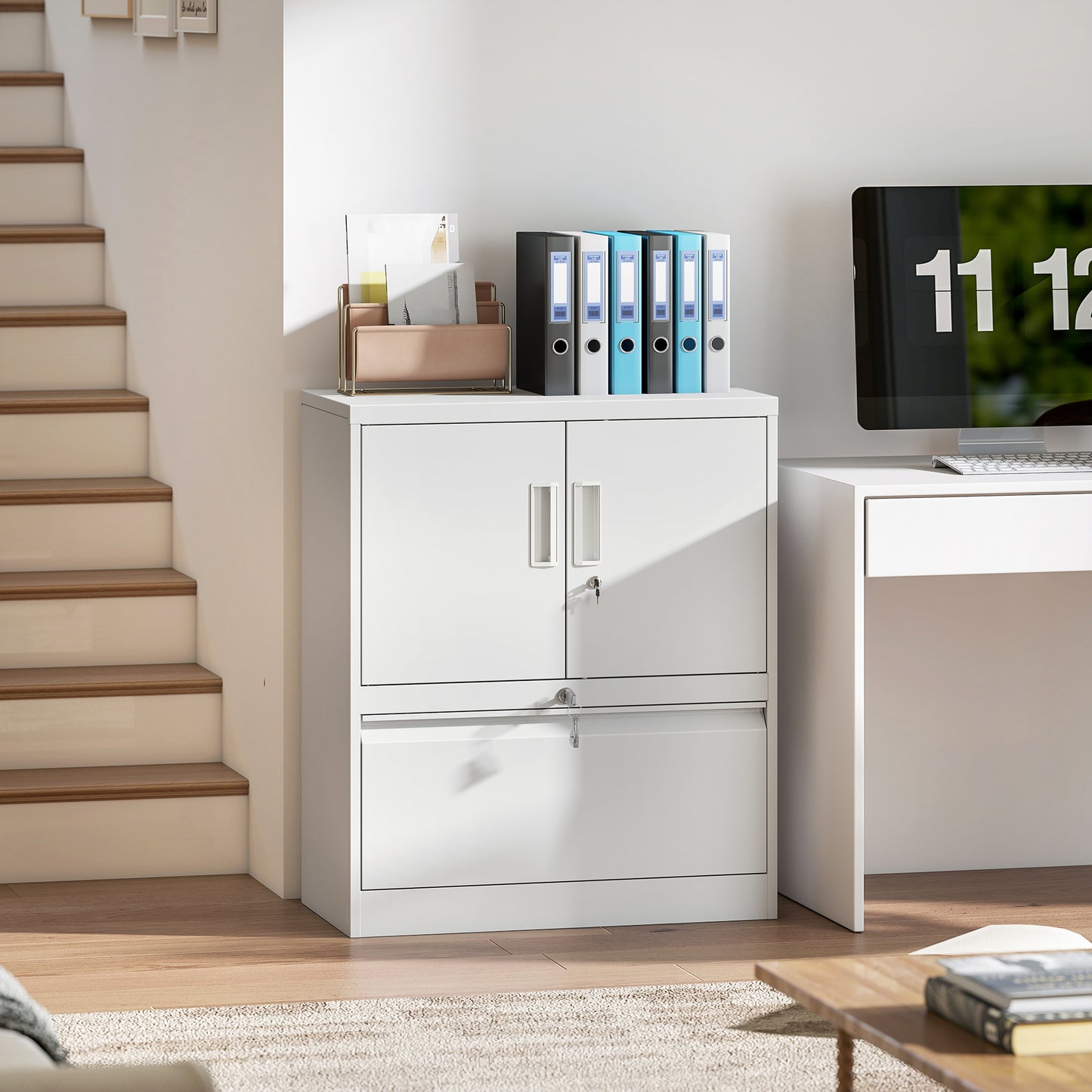 Stalen Opbergkast – Archiefkast – Kantoorkast – Lockerkast – Opbergkast Met Slot – Witte Afsluitbare Kast – Verstelbare Legplanken – Stevig En Veilig