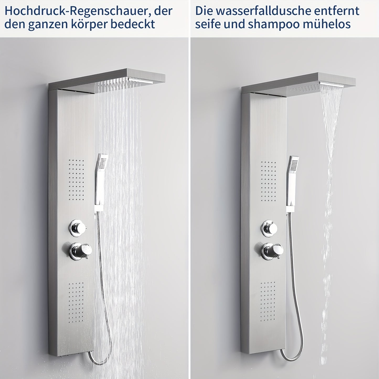 Douchepaneel – Douchekolom – Regendouche – Massage Douche – Handdouche – RVS Geborsteld – 4 Waterfuncties – Thermostaatkraan