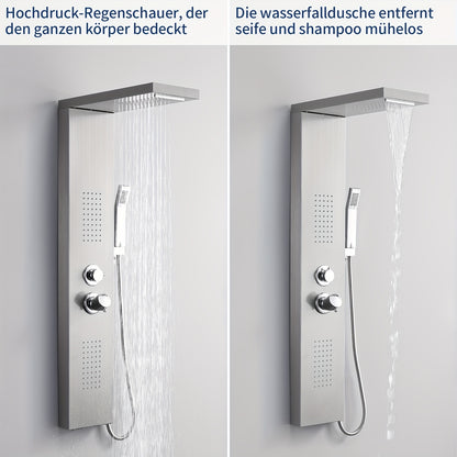 Douchepaneel – Douchekolom – Regendouche – Massage Douche – Handdouche – RVS Geborsteld – 4 Waterfuncties – Thermostaatkraan