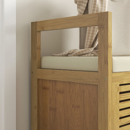 Schoenenbank – Schoenenrek – Halbank – Opbergbank – Zitbank – Bamboe – Met Scharnierend Deksel – Zacht Kussen – 100x40x60 cm