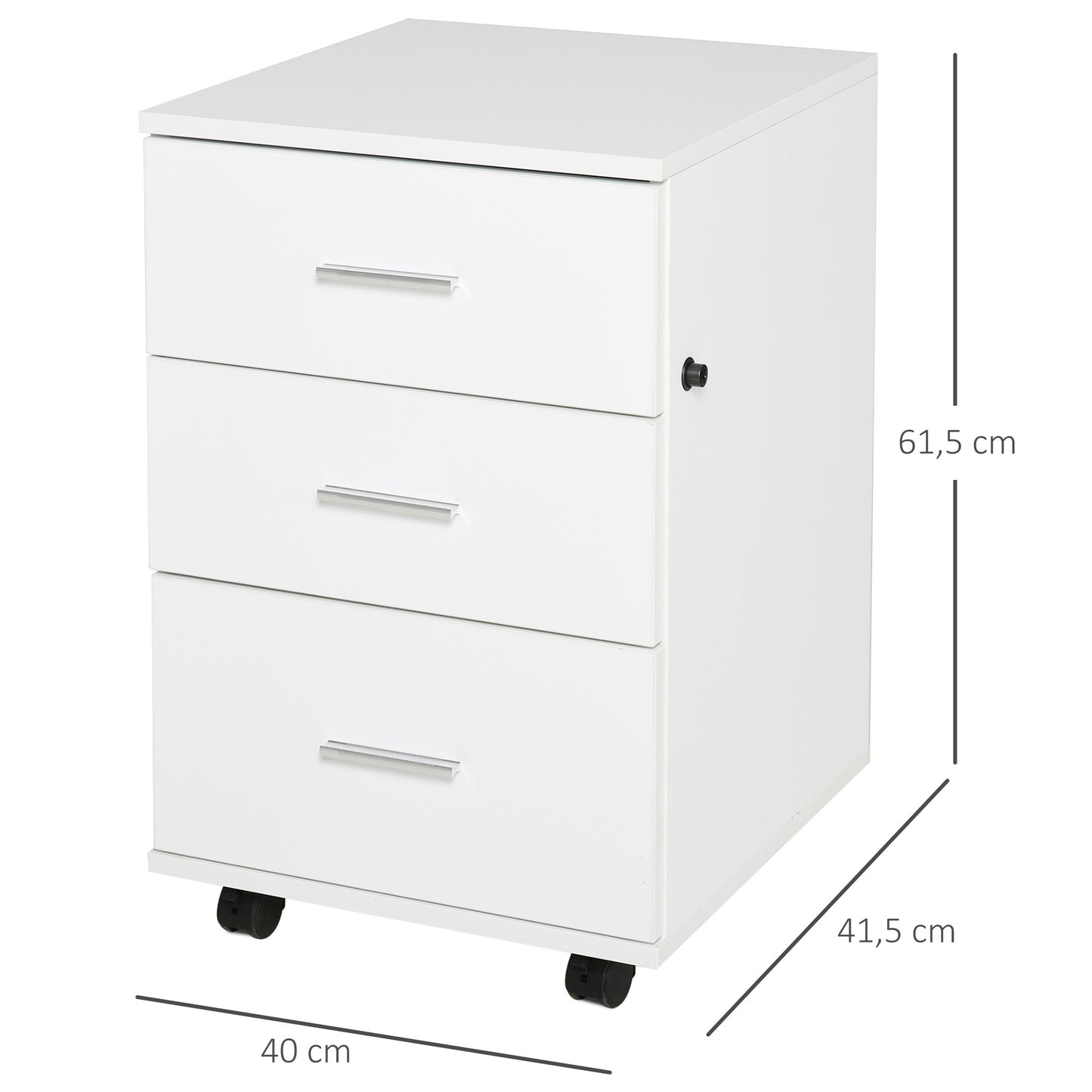 HOMCOM Office Storage Cabinet 3-Drawer Lockable Mobile File Cabinet 40 X 40 X 61.5 Cm White