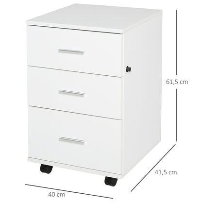 HOMCOM Office Storage Cabinet 3-Drawer Lockable Mobile File Cabinet 40 X 40 X 61.5 Cm White