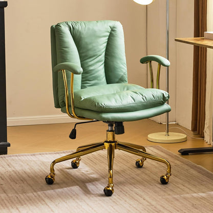 Bonnlo Ergonomic Office Chair with Adjustable Height - Heavy-Duty Leather-like Swivel Desk Chair, Golden Metal Base & Padded Backrest, White/Black Armrests, Manual Recline - Heavy-Duty Metal Frame for Home & Corporate Workspa