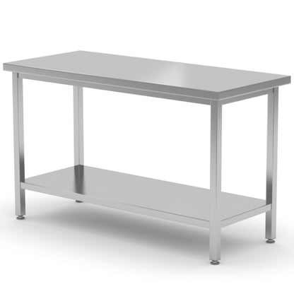 RVS Centrale Werktafel met Onderplank 180x70x85 cm – Roestvrijstalen Vrijstaande Keukentafel met Verstelbare Poten en Extra Legplank voor Horeca, Werkplaats of Magazijn