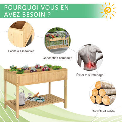 Houten Plantenbak – Bloembak – Plantenbak Met Voeten – Plantenbak Met Opbergrek – Plantenbak Met Irrigatie – 8 Compartimenten – 110x46x76 cm