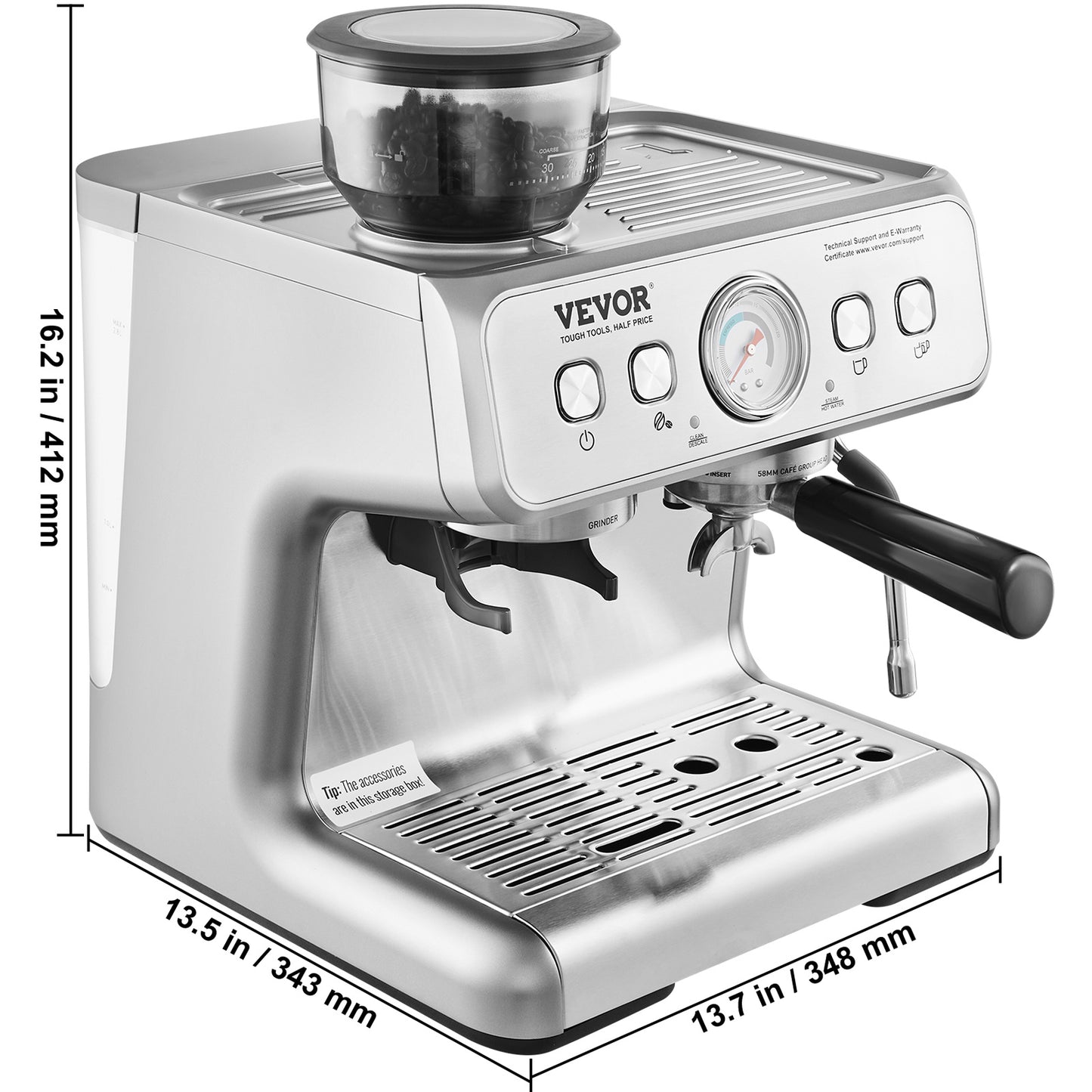 Espressomachine – Koffiemachine – Koffiezetapparaat – Cappuccinomachine – Halfautomaat – Ingebouwde Koffiemolen – 15 Bar Pomp – Afneembare 2,8L Watertank