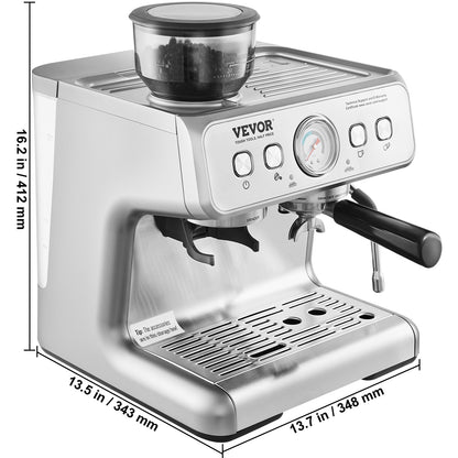 Espressomachine – Koffiemachine – Koffiezetapparaat – Cappuccinomachine – Halfautomaat – Ingebouwde Koffiemolen – 15 Bar Pomp – Afneembare 2,8L Watertank