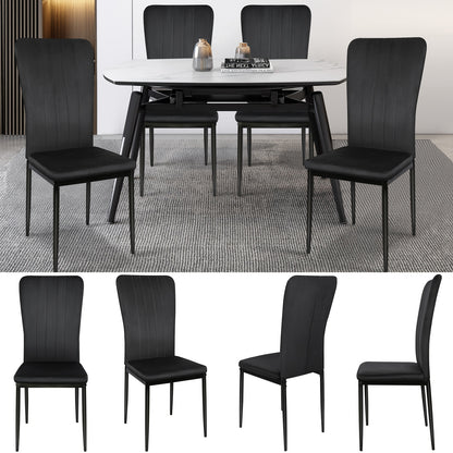 6-delige Zwarte Velvet Eetkamerstoel Set – Eetkamerstoel – Keukenstoel – Restaurantstoel – Stoel Met Rugleuning – Verticale Strepen – Zacht Fluwelen Bekleding – Lichtgewicht & Compact