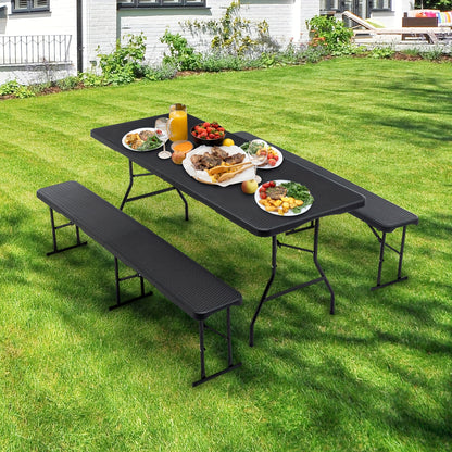 Opvouwbare Tuinset – Buffettafel – Bierbank – Campingtafel – Picknicktafel – Ruimte voor 8 Personen – Weerbestendig Kunststof Met Stalen Frame