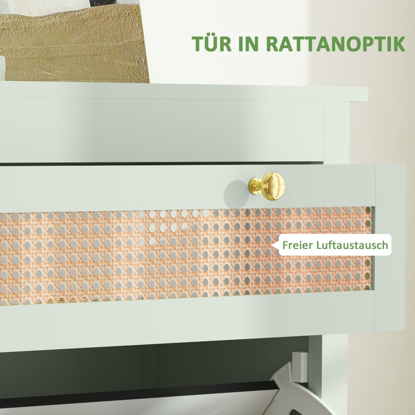Schoenenkast – Schoenenrek – Schoenopberger – Schoenendisplay – Schoenmeubel – Voor 12 Paar Schoenen – Uittrekbare Lade & Draaideurtjes – Compact Groen Design