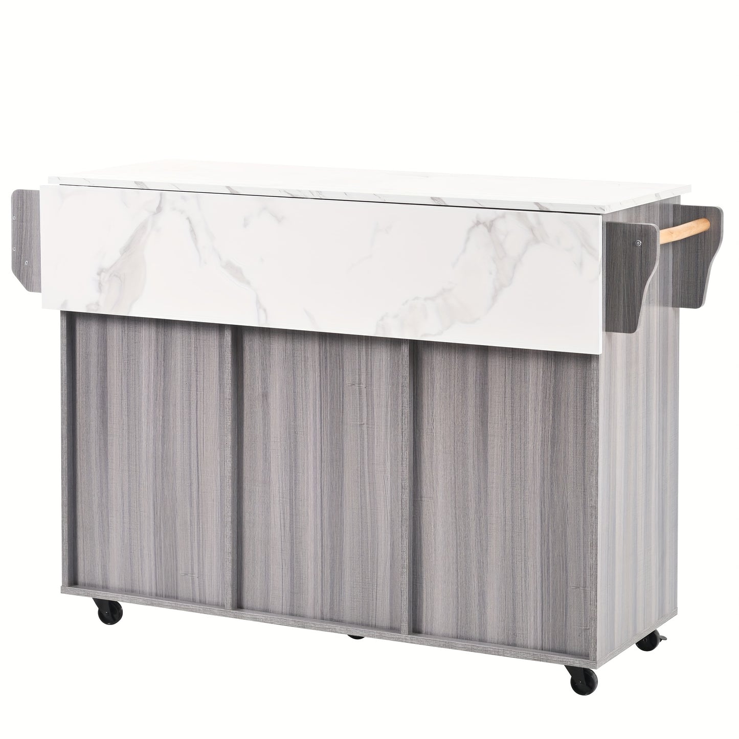 White Modern Foldable Mobile Serving Cart with Storage Doors & Lockable Tabletop - Heavy-Duty Expandable Sideboard on Casters, Non-Wood Cabinet /Dining Room, Space-Saving Furniture (139x46(71)x91.5cm) - Replaceable Feet