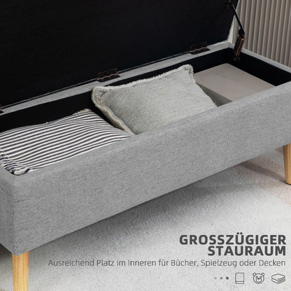Opbergbank met Kussen – Opbergbankje – Opberg Ottoman – Bankje met Opbergruimte – Voetenbankje – Met Verborgen Opbergruimte – Stevig Metalen Frame – Crème Witte Bekleding