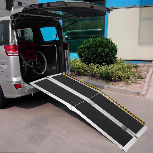 Portable Wheelchair Ramp 243.84cm, Non-Slip Aluminum Folding Handicap Ramp, Door Threshold Wheelchair Ramps Aluminum Ramp with Non-Skid Surface & Reflective Strips, Ramp For Stroller, Portable Ramps For Threshold, Ca Ramps Fo