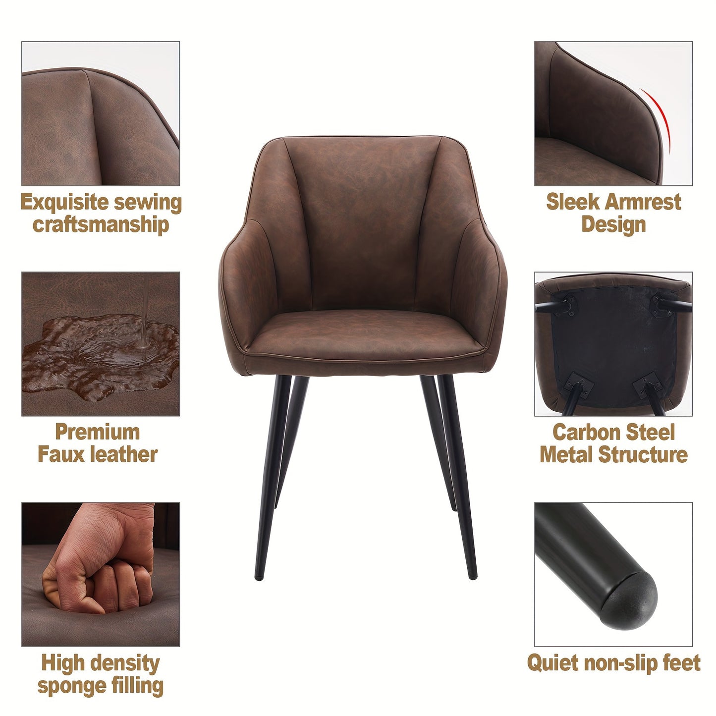 Moderne Eetkamerstoelen – Stoelen Set – Design Stoelen – Comfortabele Stoelen – Eettafel Stoelen – Memory Foam Zitting – Stevig Metaal Frame – Bruin
