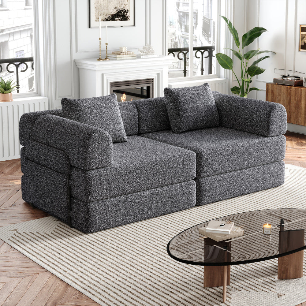 Loveseat – 2-zitsbank – Fauteuil – Slaapbank – Bankje – Chenille Stof – Opbergruimte Armleuning – 3 Stalen Frames – Verstelbare Slaapfunctie – Grijs
