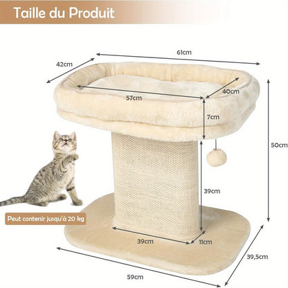 Kattenkrabpaal – Krabpaal – Kattenpaal – Krabmeubel – Kattenmeubel – Beige Variant – Afneembaar Zacht Ligvlak – Brede Sisal Krabpalen