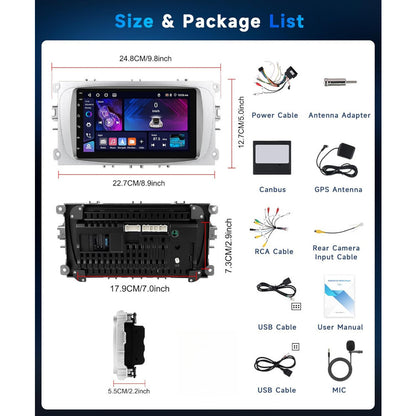 Android 15 Autoradio – Multimedia Systeem – Navigatie Radio – Touchscreen Radio – Draadloos CarPlay – 7 Inch HD Scherm – 4G Internet & Bluetooth 5.0