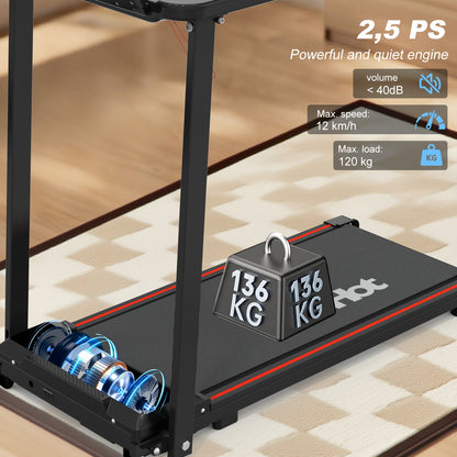 Treadmill | 1-12 Km/h Speed, 12 Training Modes, App Connectivity, LED Display With Remote, 100kg Capacity, Quiet & Foldable Design | Black Rubber, Kehot Brand, Wireless Wireless Music & App, Without Battery