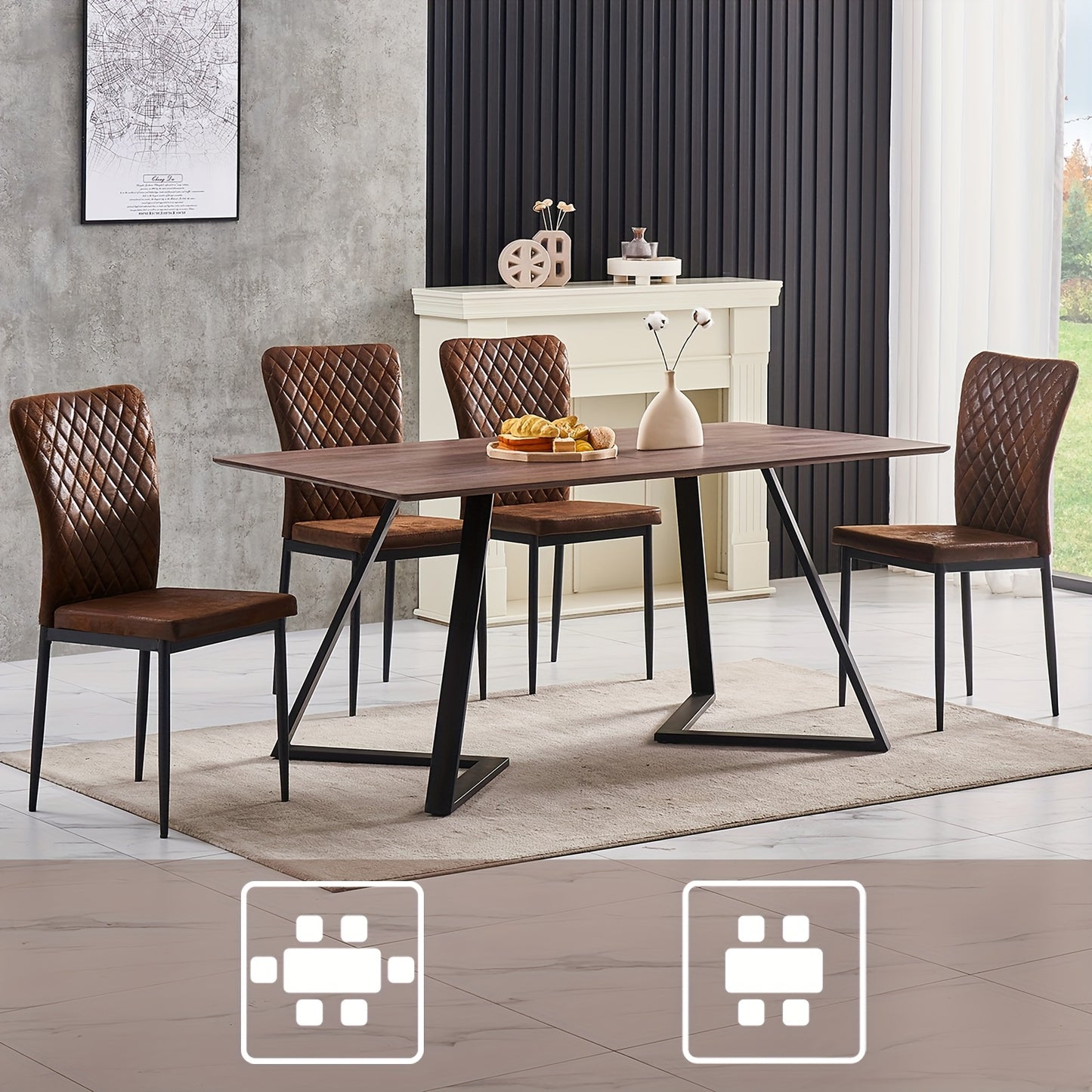 Dining Chairs Set Of 4/6- Velvet/Artificial Leather Armless High Back Upholstered Soft Seat with Black Metal Legs for Dining Room, Kitchen Room