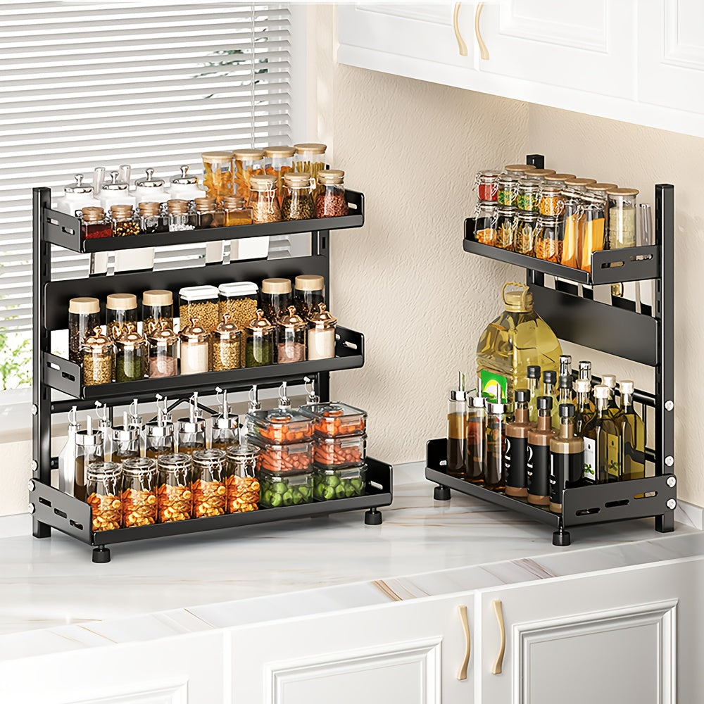 Seasoning storage rack/black double-layer -50 * 39 * 16cm can withstand 30kg. The layer board is detachable, convenient for cleaning, and has a large and stable storage space that does not shake. It is suitable for various ki