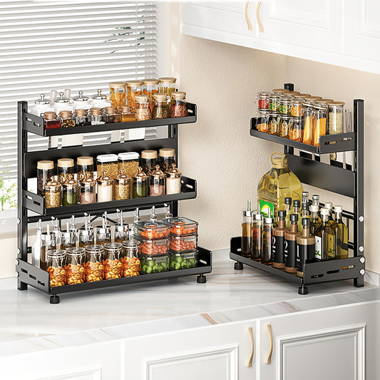 Seasoning storage rack/black double-layer -50 * 39 * 16cm can withstand 30kg. The layer board is detachable, convenient for cleaning, and has a large and stable storage space that does not shake. It is suitable for various ki